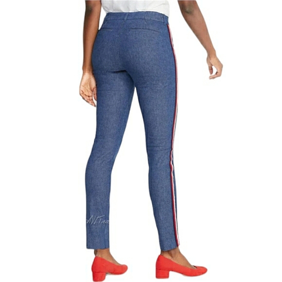 Old Navy Stevie Texture Blue Ponte Knit Side Stripes  High Waist Pants Large - Picture 15 of 16